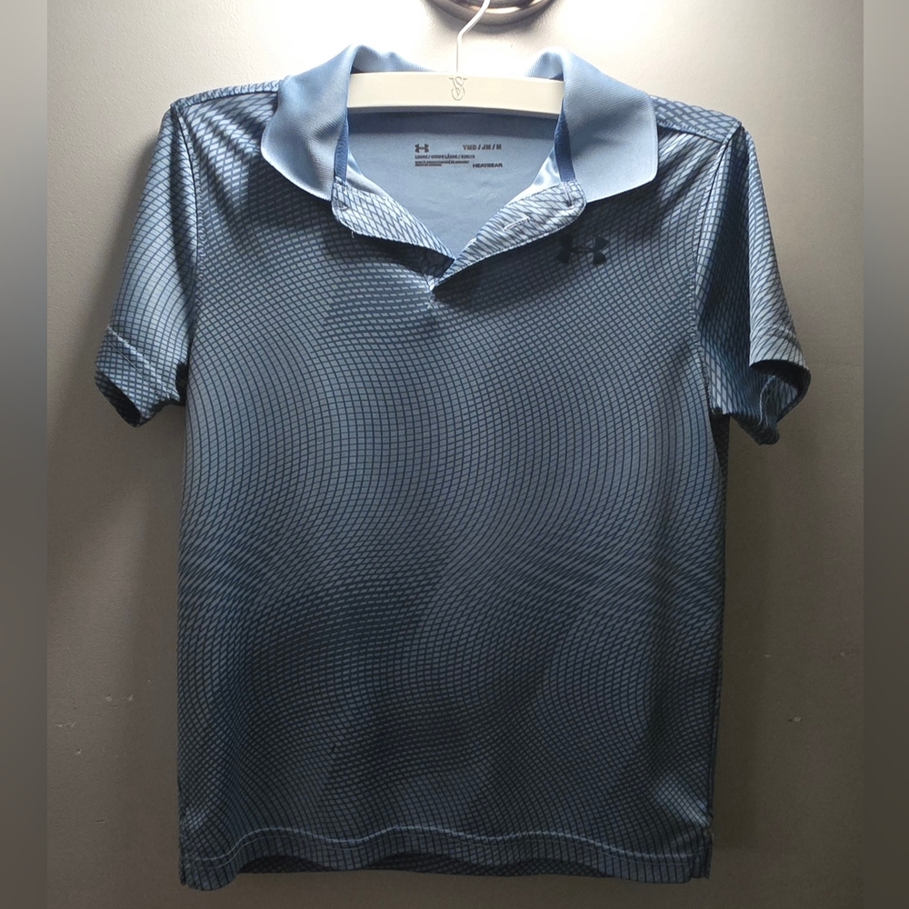 Boys Medium Under Armour Optic Pattern Light Blue Polo